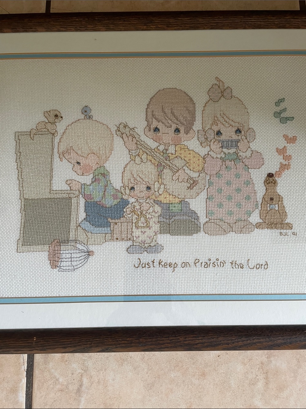Precious Moments Framed Finished Cross Stitch 20"x16" Rare!